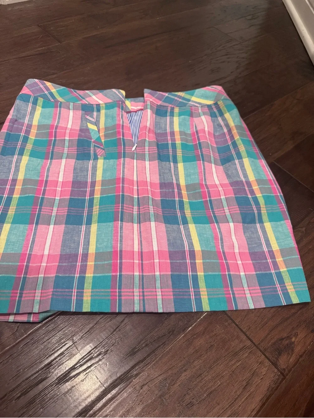 Talbots Madras Plaid Pastel linen cotton blend skirt size 12 NWT